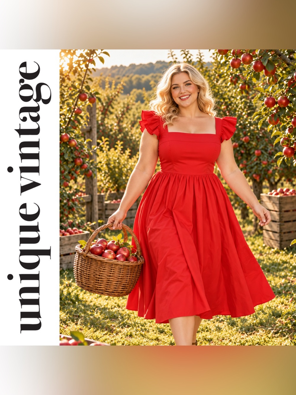 Unique Vintage Red Ruffle Sleeve Briar Midi Dress by Timeless London, 1X, NWT!